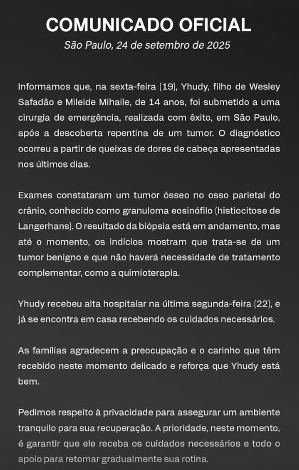 Comunicado oficial Wesley Safadão e Mileide Mihaile.