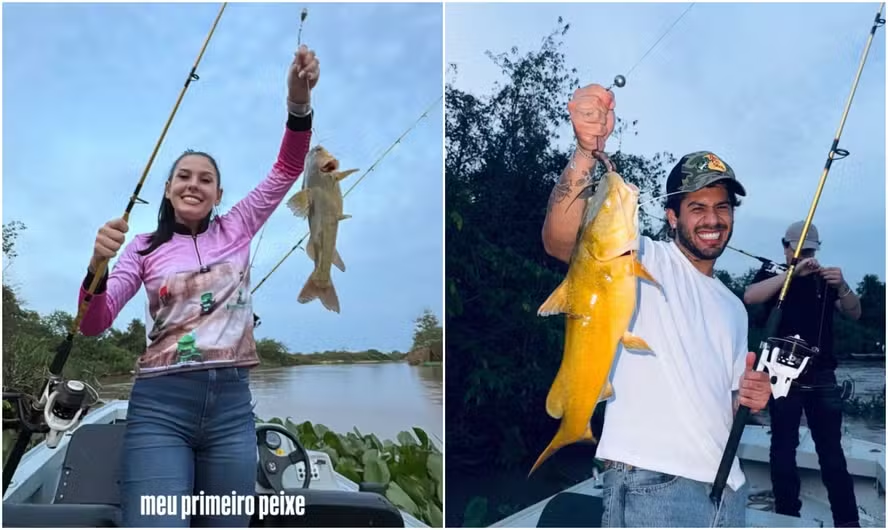 Ana e Zé Felipe curtem dia de pesca no Pantanal
