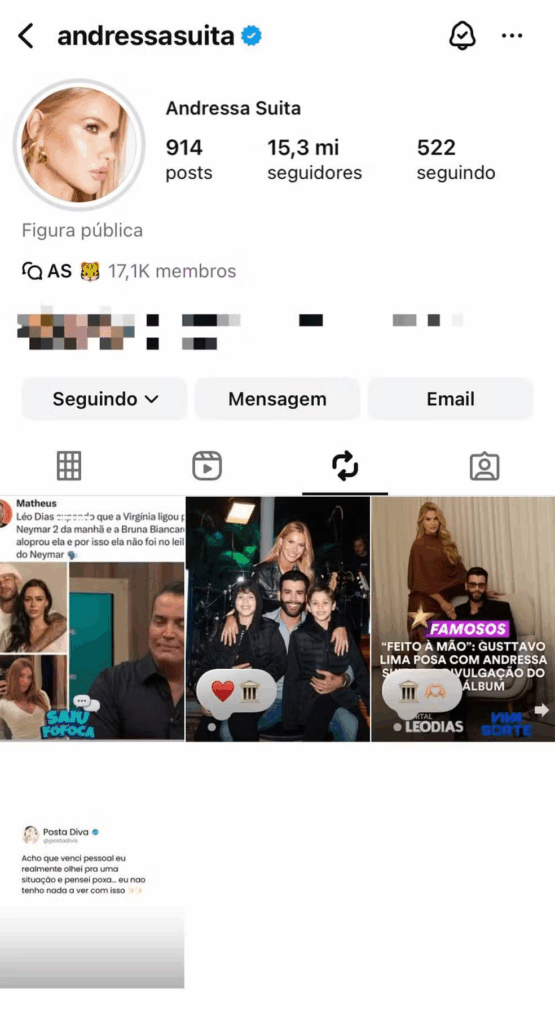 Andressa Suita se envolve em polêmica por conta de mensagens de Virgínia Fonseca para Gusttavo Lima.