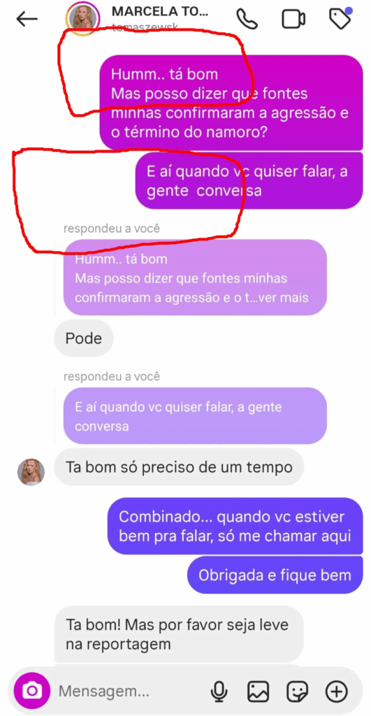 Marcela em conversa com a colunista Fábia Oliveira.