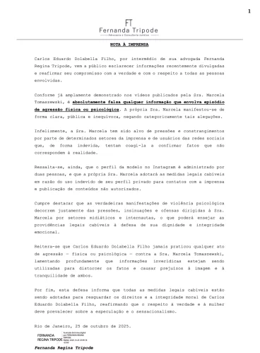Assessoria de Dado Dolabella se pronuncia